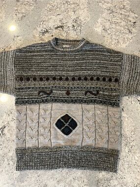 Vintage 80s 90s Men's Cable Knit Geometric 3D Knit Sweater
